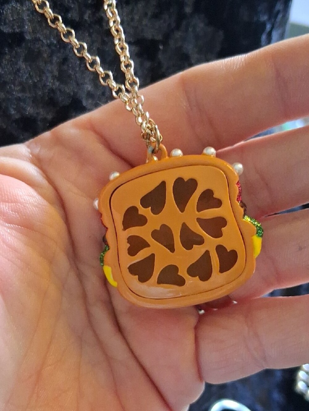 Betsey Johnson Gold-Tone Necklace with Pearl Topping and Multicolor Burger Charm - Picture 8 of 16